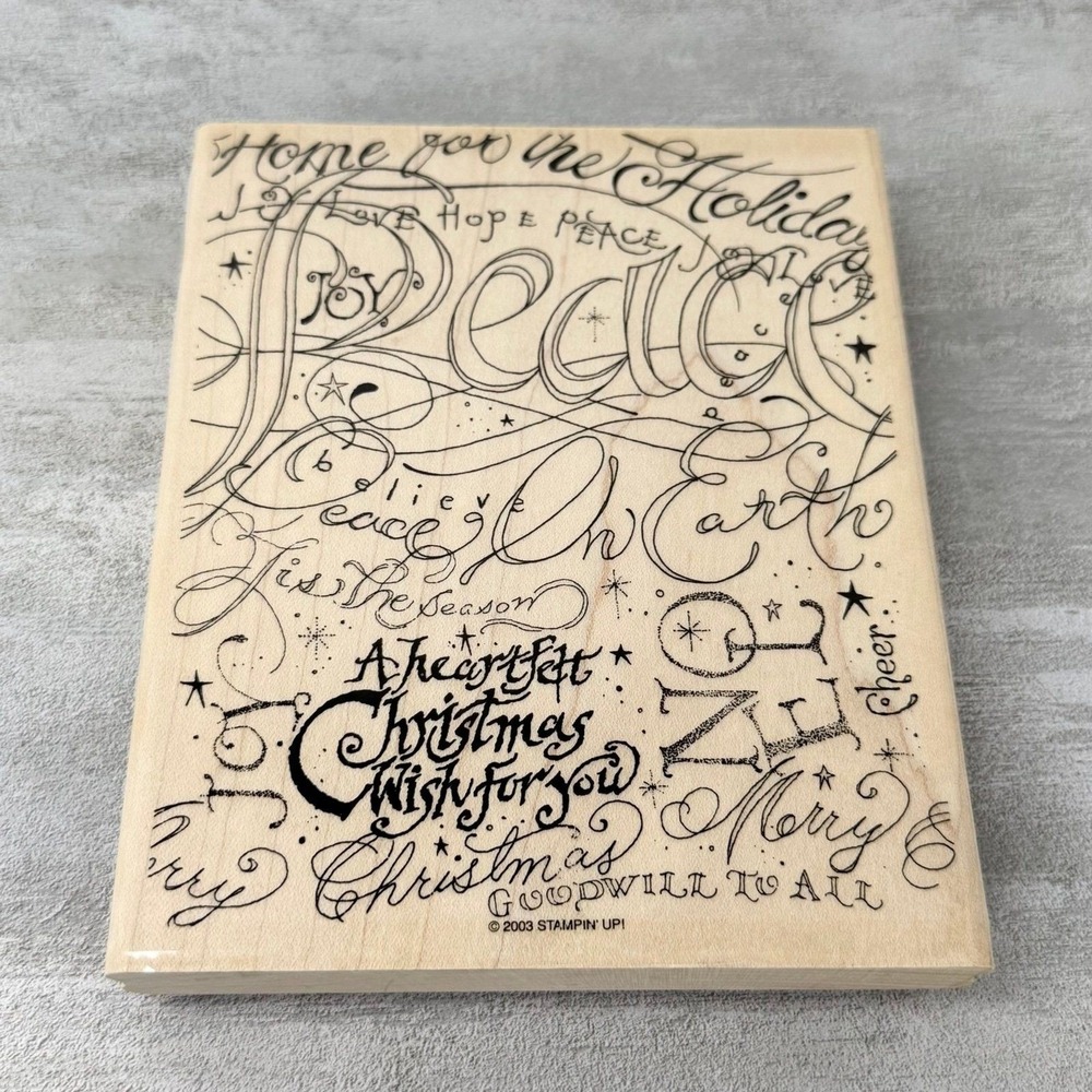 Stampin Up 2003 X-Large Wood Mounted Rubber Stamp Holiday Print Christmas